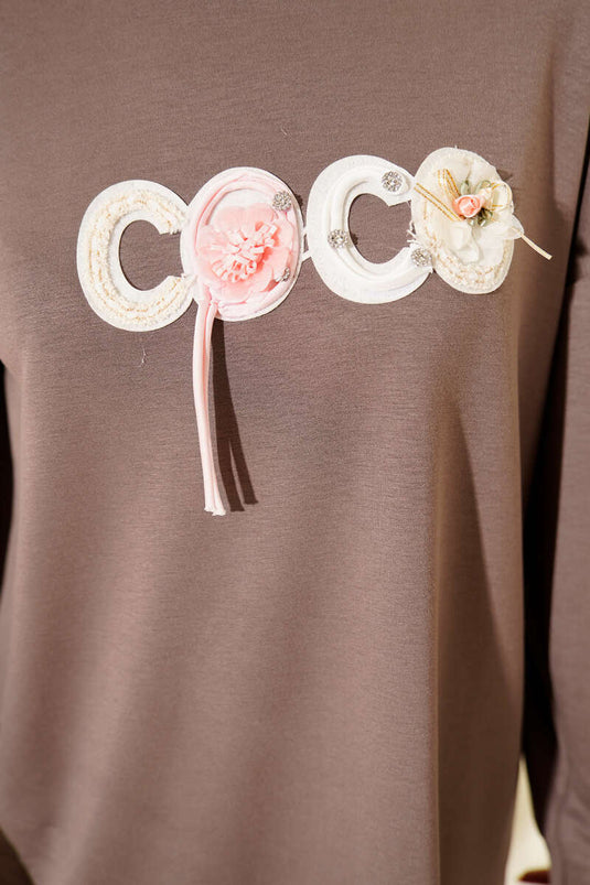 Loyşa Coco Text Decorated Tunic Mink