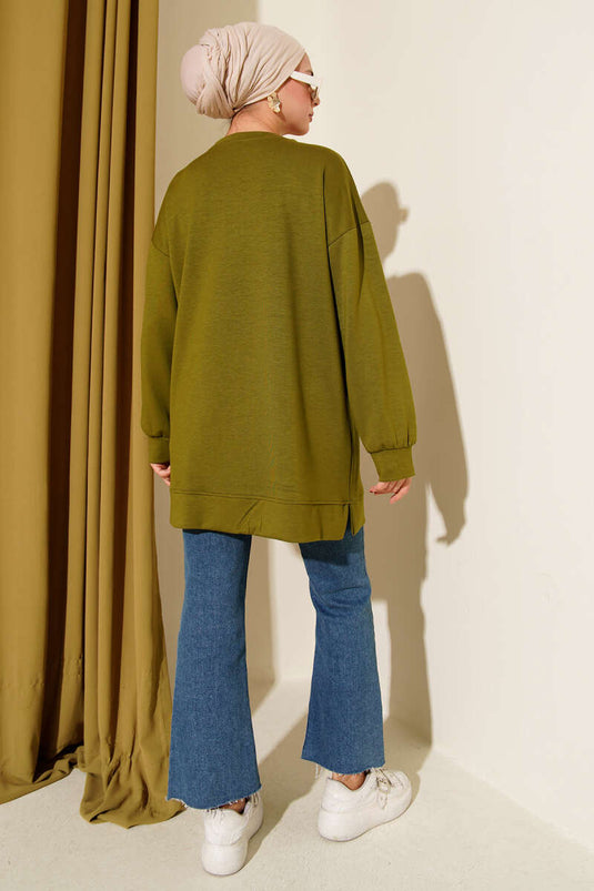 Loyşa Coco Text Decorated Tunic Oil Green