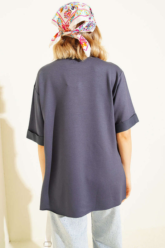 Loyşa Duble Kol Yırtmaçlı T-shirt Füme