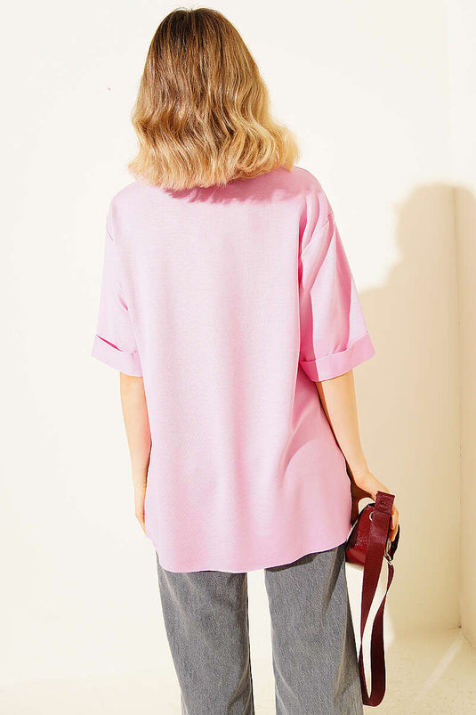 Loyşa Duble Kol Yırtmaçlı T-shirt Pembe