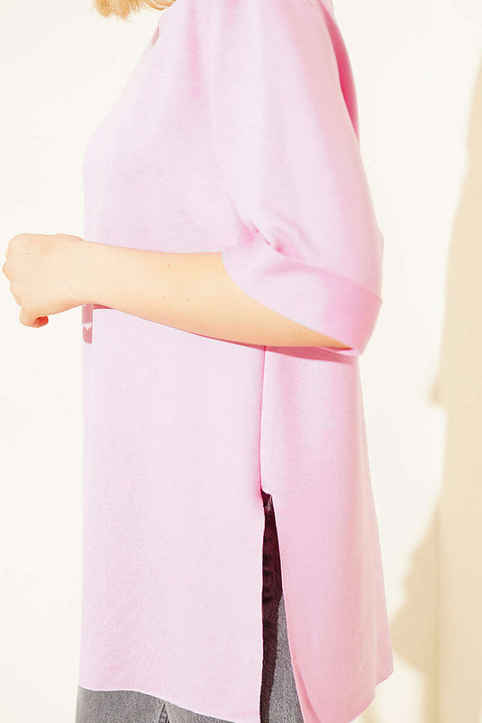 Loyşa Double Sleeve Slit T-shirt Pink