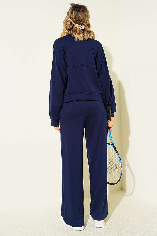 Loyşa korte set met vest en lage mouwen, marineblauw