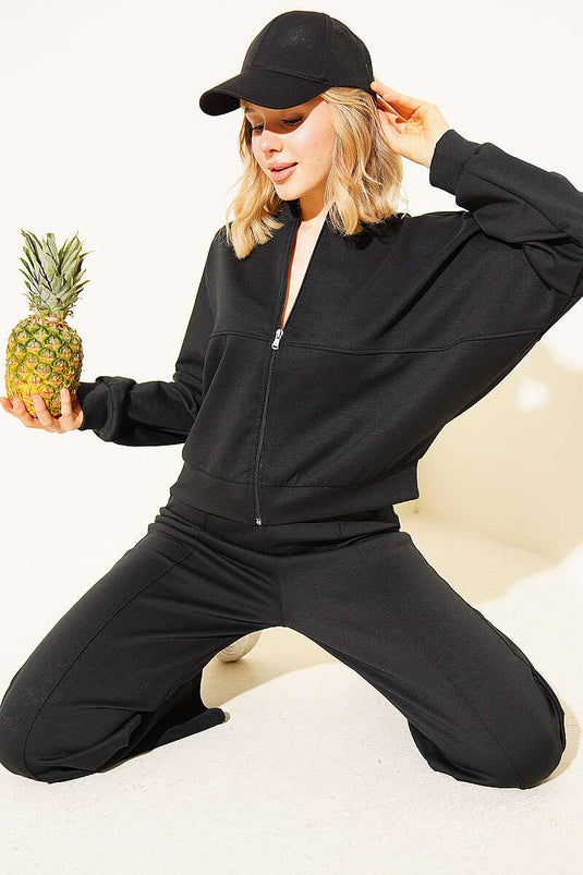 Loyşa Short Cardigan Set with Low Sleeves Black