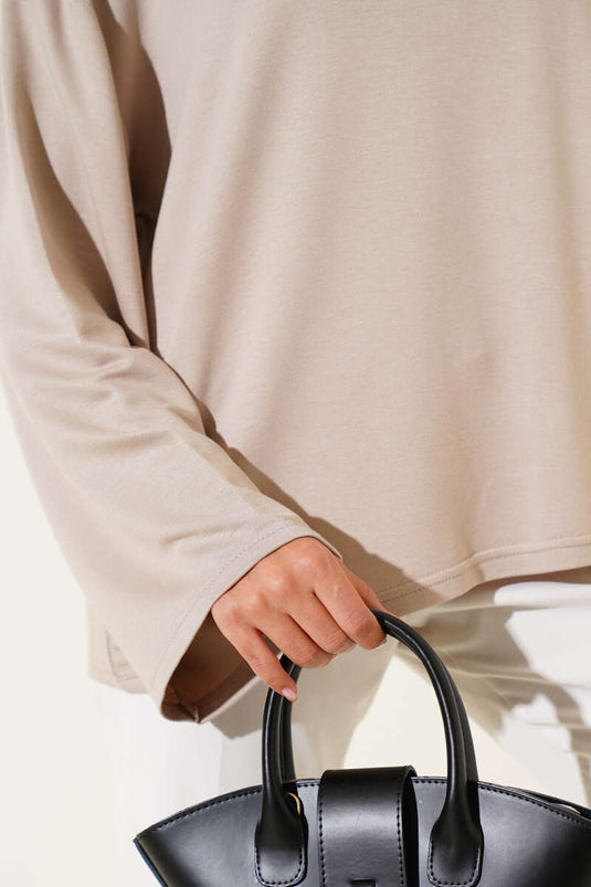 Loyşa Off-Shoulder Basic Tunika Beige