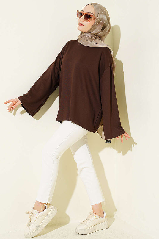 Loyşa Düşük Omuz Basic Tunik Kahve