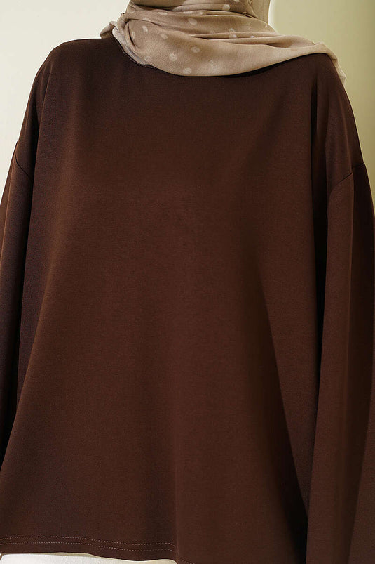 Loyşa Düşük Omuz Basic Tunik Kahve