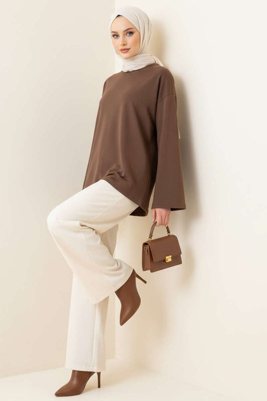 Loyşa Off-Shoulder Basic Tunic Brown
