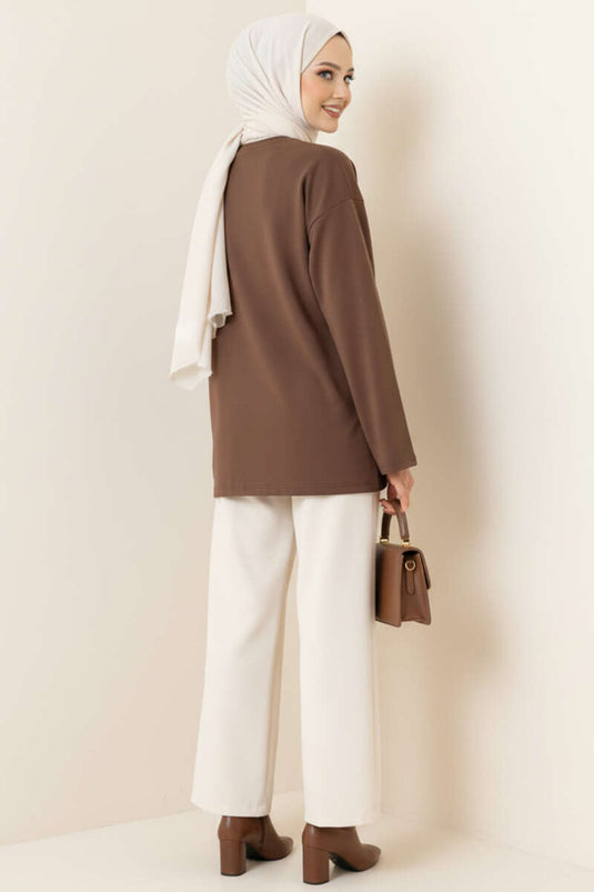 Loyşa Off-Shoulder Basic Tunic Brown