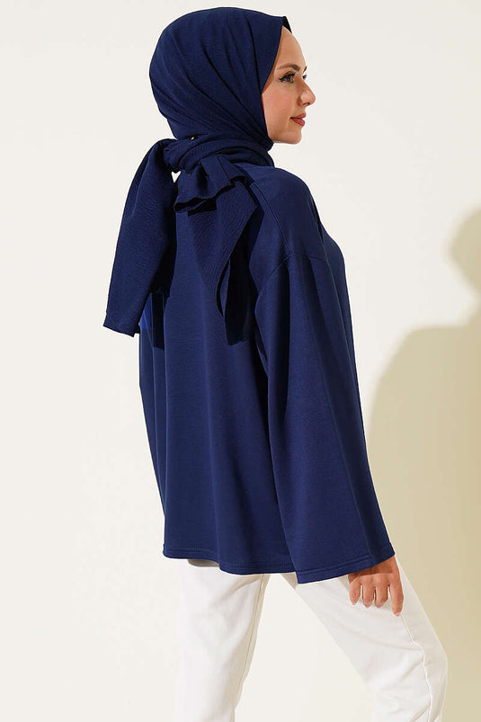 Loyşa Düşük Omuz Basic Tunik Koyu Lacivert