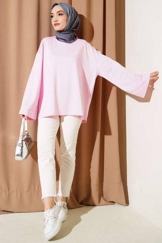 Loyşa Düşük Omuz Basic Tunik Pembe