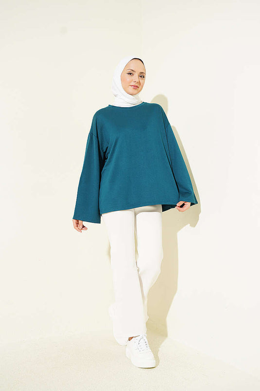 Loyşa Düşük Omuz Basic Tunik Petrol
