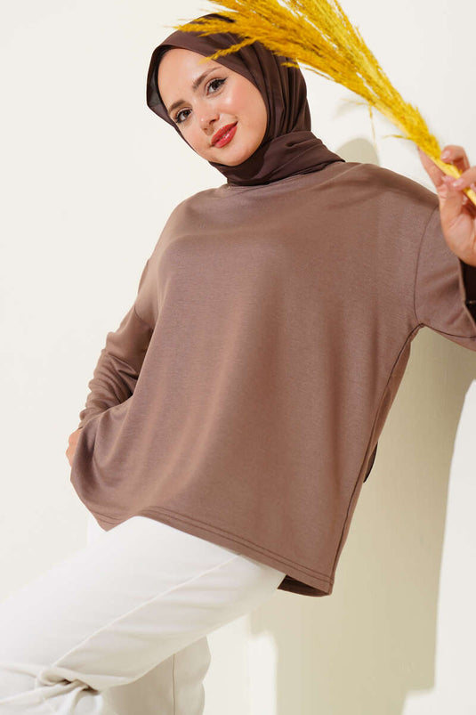 Loyşa Off-Shoulder Basic Tunic Mink