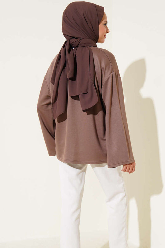 Loyşa Off-Shoulder Basic Tunic Mink