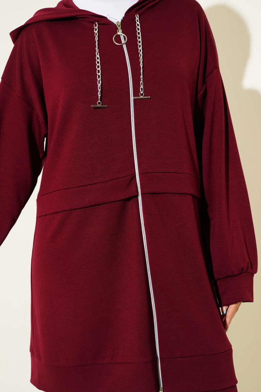 Costume deux pièces à capuche et fermeture éclair Loyşa rouge bordeaux