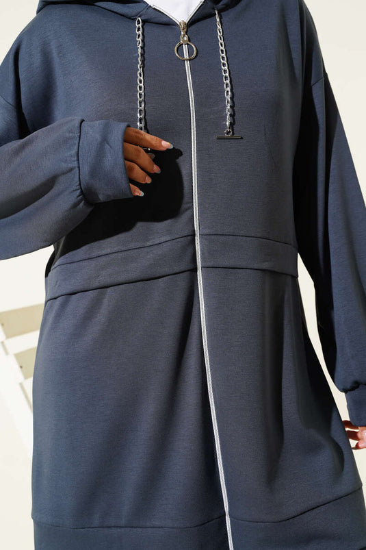 Loyşa tweedelig pak met rits en capuchon, rook