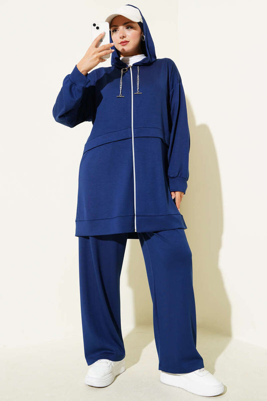 Loyşa Zweiteiliger Anzug mit Reißverschluss und Kapuze, Marineblau