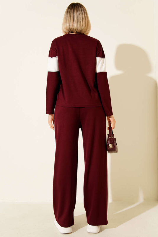 Loyşa Garnili Sweatshirt İkili Takım Bordo