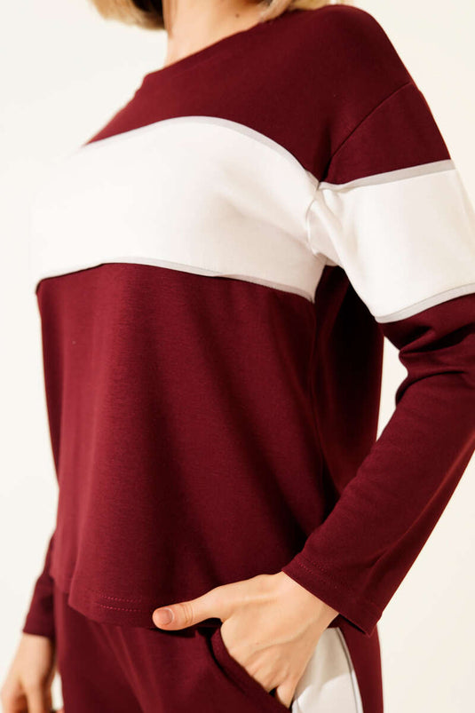 Loyşa Garnili Sweatshirt İkili Takım Bordo