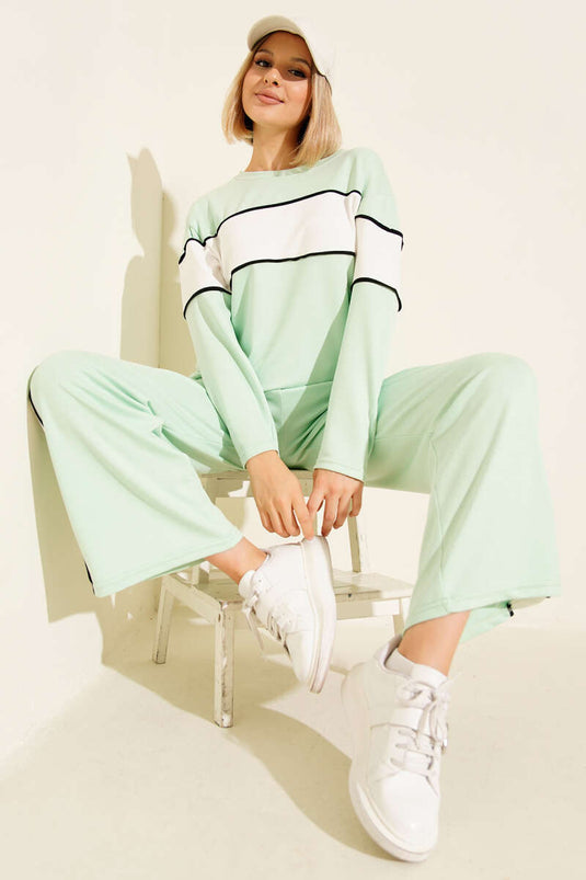 طقم سويت شيرت لويشا مزين من قطعتين، لون نعناعي