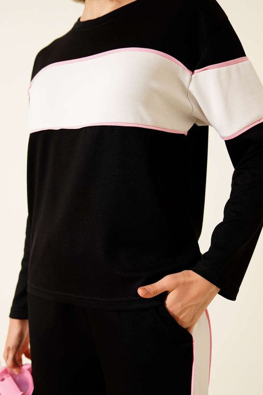 Loyşa Garnili Sweatshirt İkili Takım Siyah