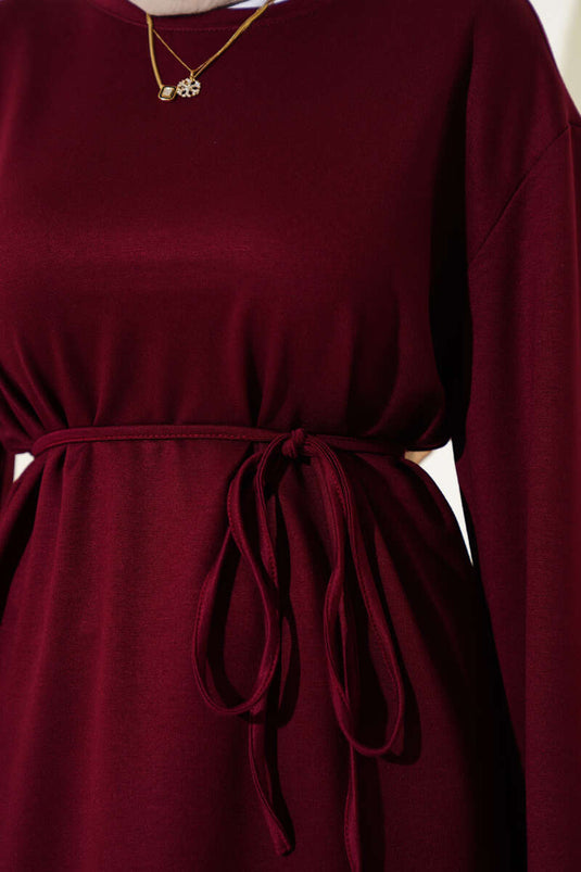 سترة لويزا واسعة الأكمام مع حزام برباط، لون عنابي