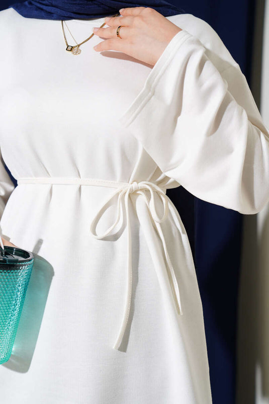 Loyşa Geniş Kollu İp Kuşaklı Tunik Ekru