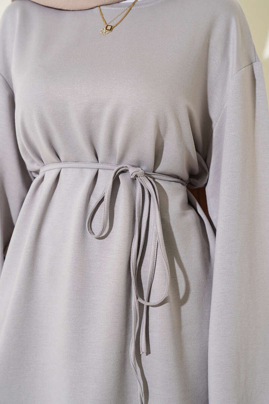 Loyşa Wide Sleeve Rope Belted Tunic Gray