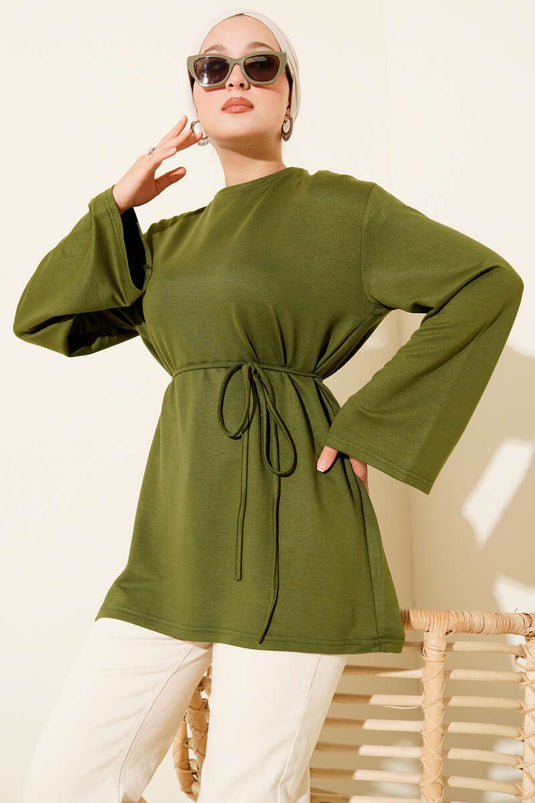 Loyşa Geniş Kollu İp Kuşaklı Tunik Haki