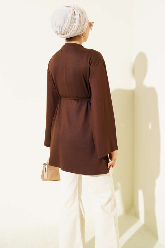Loyşa Wide-Sleeved Rope-Belted Tunic Coffee