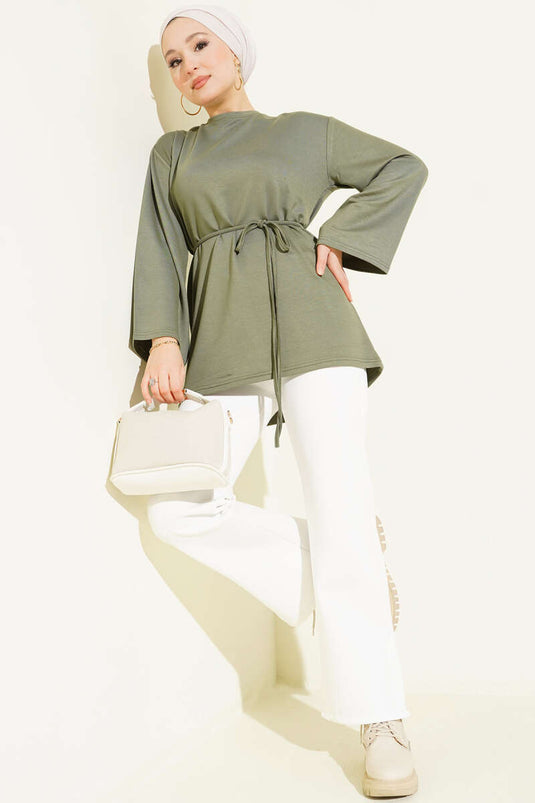 Tunique Loyşa à manches larges avec ceinture en corde couleur néfti