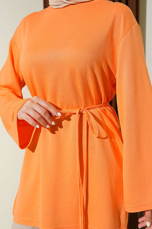 Loyşa Tunique à Manches Larges avec Ceinture en Cordon Orange