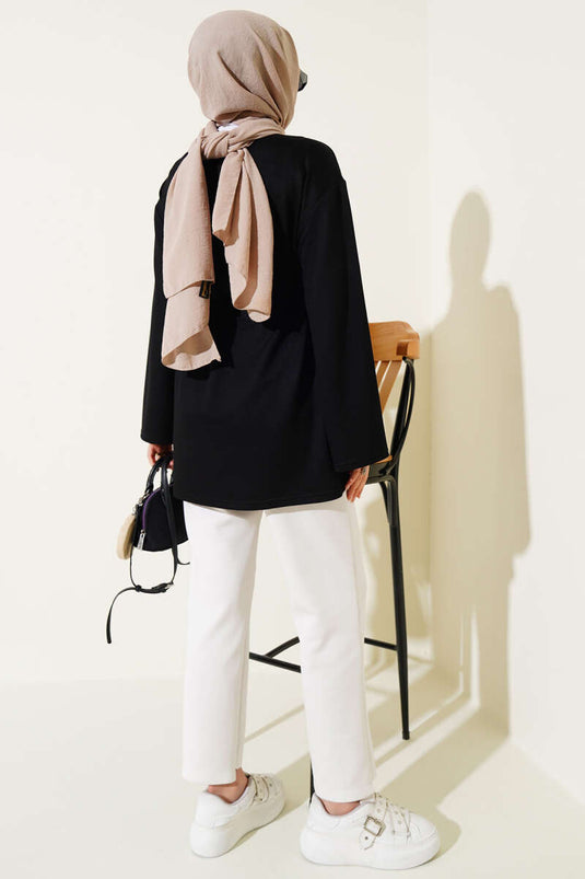 Loyşa Wide Sleeved Rope Belted Tunic Black