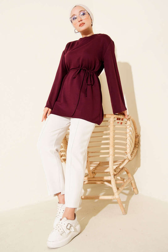 Loyşa Geniş Kollu İp Kuşaklı Tunik Vişne