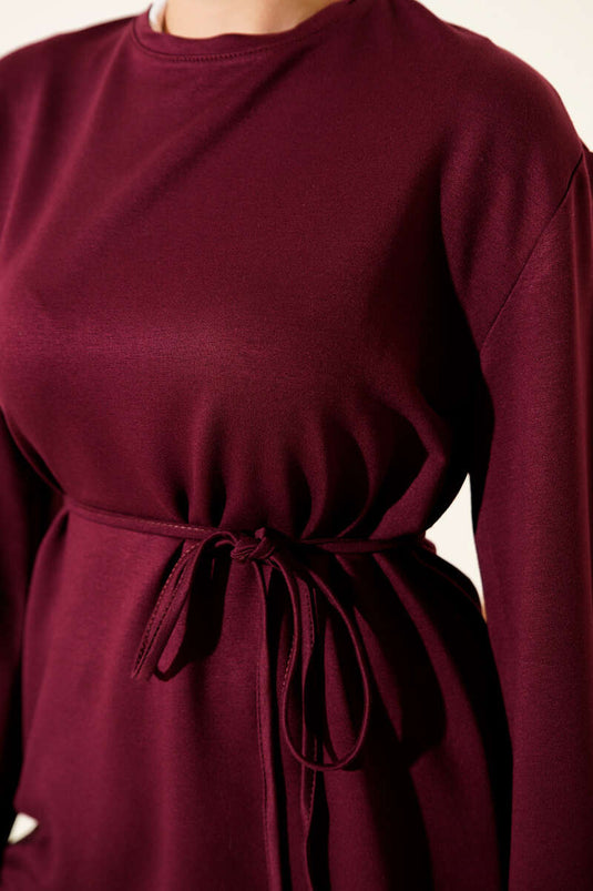 Loyşa Geniş Kollu İp Kuşaklı Tunik Vişne