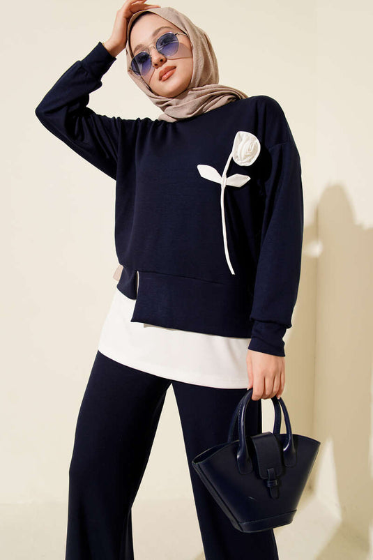 طقم لويزا روز مكون من قطعتين باللون الأزرق الداكن