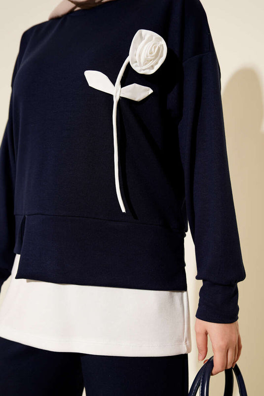 Zweiteiliges Set mit Loysa-Rosenmuster, Marineblau