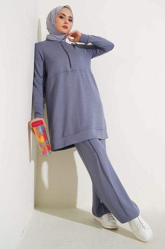 Costume deux pièces Loyşa avec col juge et fermeture éclair, gris ardoise