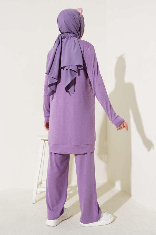 Costume croisé Loyşa à col montant et fermeture éclair, lilas