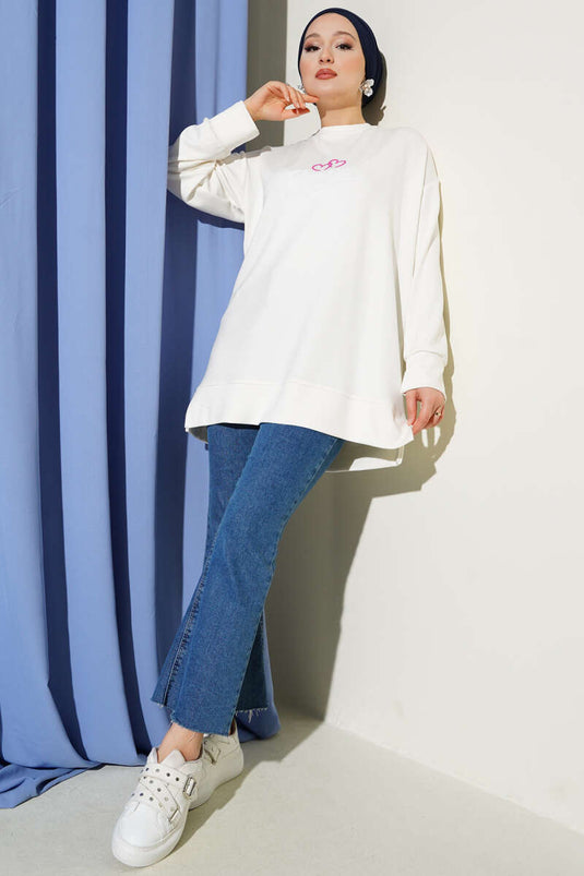 Loyşa I Love You Printed Tunic Ecru