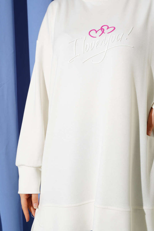 Loyşa I Love You Printed Tunic Ecru