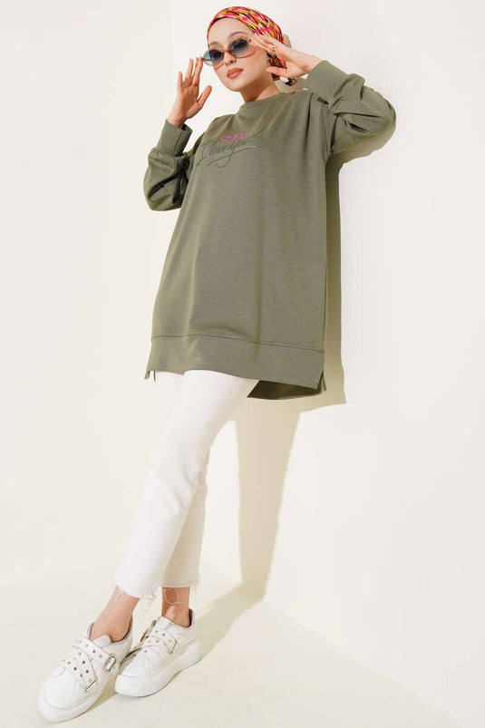 Loyşa „I Love You“-Tunika mit Print in Khaki