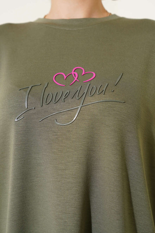 Loyşa „I Love You“-Tunika mit Print in Khaki