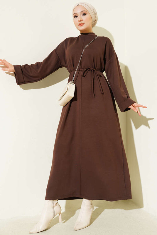 Loisha Double Sleeve Dress with Strappy Belt, Coffee