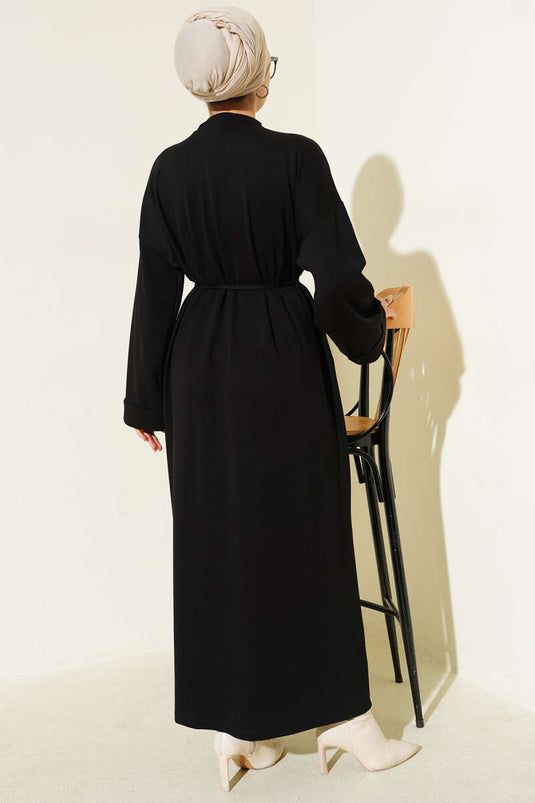 Loisha Double Sleeve Dress with Strappy Belt, Black
