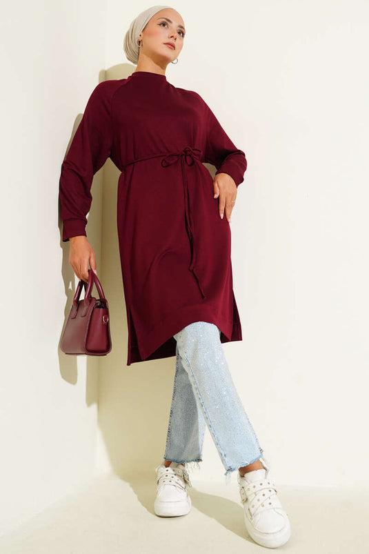 Loyşa İp Kuşaklı Uzun Tunik Bordo