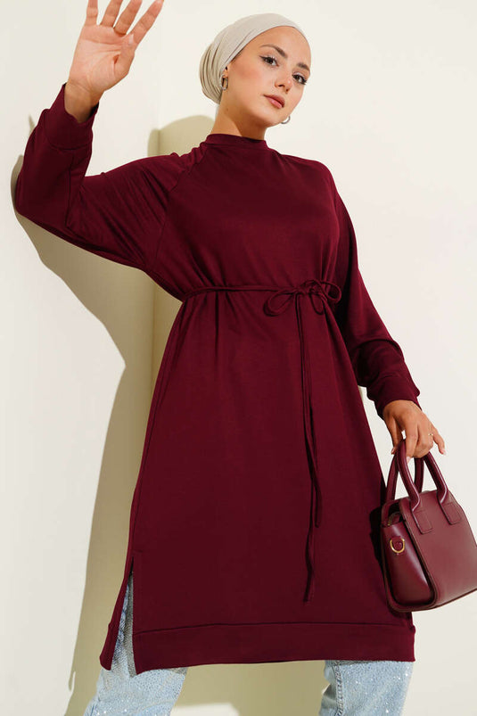 Loyşa İp Kuşaklı Uzun Tunik Bordo