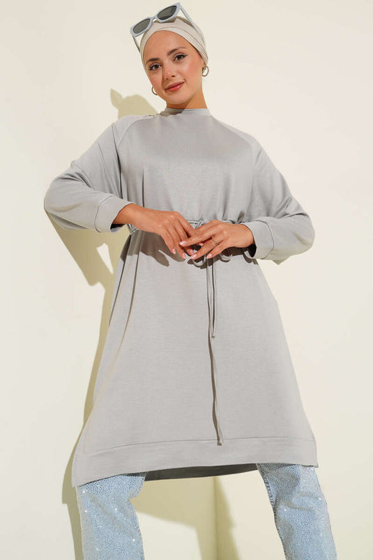 Loyşa İp Kuşaklı Uzun Tunik Gri