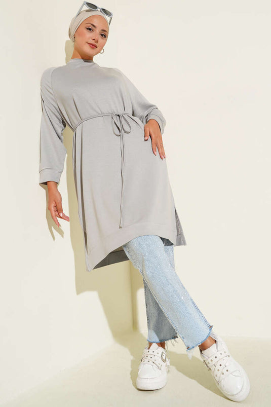Loyşa İp Kuşaklı Uzun Tunik Gri