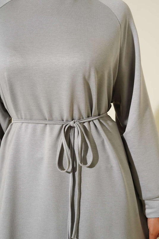 Loyşa İp Kuşaklı Uzun Tunik Gri