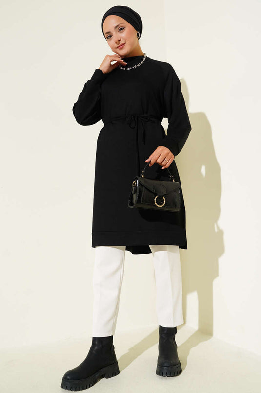 Loyşa İp Kuşaklı Uzun Tunik Siyah